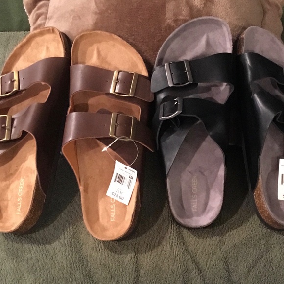 2 Pair Falls Creek Mens Buckled James Sandal - 1 Black, 1 Brown 10M - Picture 4 of 4